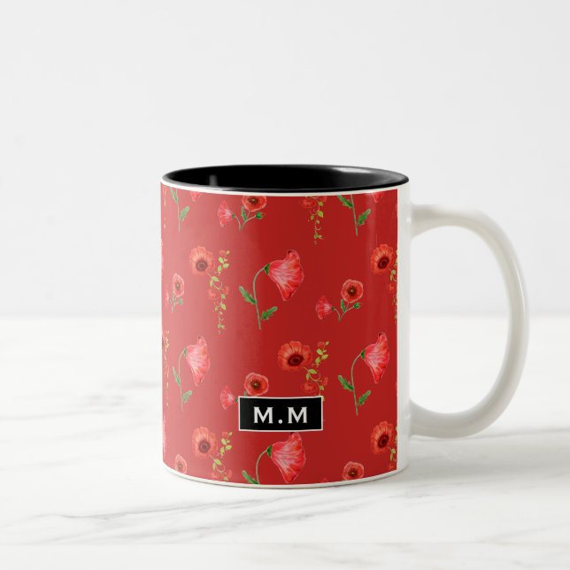 Tasse 2 Couleurs Motif de coquelicots rouges jolis monogramme (Droit)