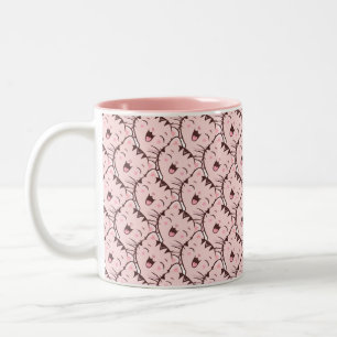Tasse 2 Couleurs Motif de dessin animé de visage de chat rose migno