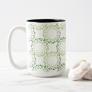 Tasse 2 Couleurs Motif de feuille verte tourbillonnante