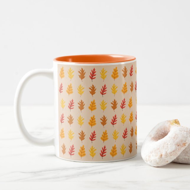 Tasse 2 Couleurs Motif de feuilles de chêne (Avec donut)