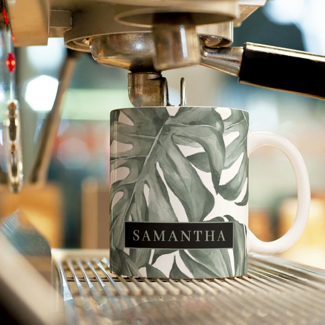 Tasse 2 Couleurs Motif de feuilles d'oasis moderne aquarelle tropic (Créateur téléchargé)