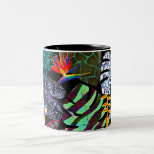 Tasse 2 Couleurs Motif de feuilles et de fleurs tropicales vibrante