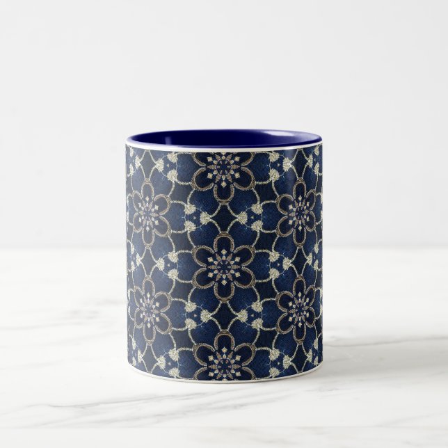 Tasse 2 Couleurs Motif de fleurs bleu minuit (Centre)