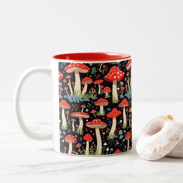 Tasse 2 Couleurs Motif de fleurs de champignons sans joint (Avec donut)