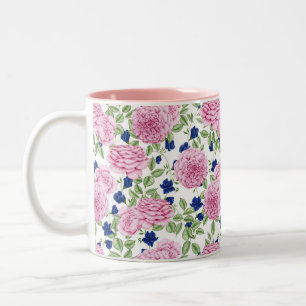 Tasse 2 Couleurs Motif de fleurs de rose rose