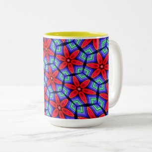 Tasse 2 Couleurs Motif de Fleurs de tissus rouges