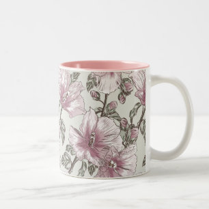 Tasse 2 Couleurs Motif de fleurs rose amorti de ketmie