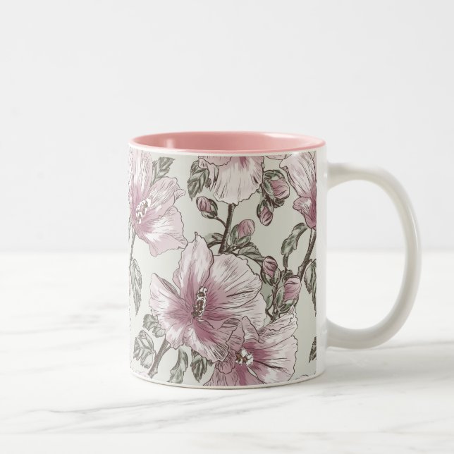 Tasse 2 Couleurs Motif de fleurs rose amorti de ketmie (Droit)