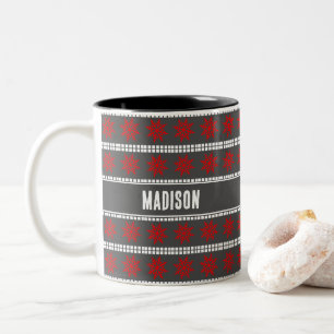 Tasse 2 Couleurs Motif de flocon de neige de Noël nordique gris rou