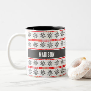Tasse 2 Couleurs Motif de flocon de neige de Noël nordique gris rou
