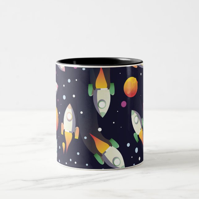 Tasse 2 Couleurs Motif de fusées spatiales rétro. (Centre)
