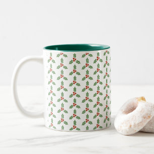 Tasse 2 Couleurs Motif de houx de Noël Feuilles de houx vertes Baie