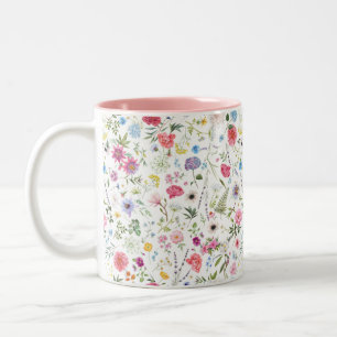 Tasse 2 Couleurs Motif de jardin botanique de fleurs sauvages à l'a