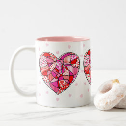 Tasse 2 Couleurs Motif  de la coiffe de coeur rose/rouge/blanc