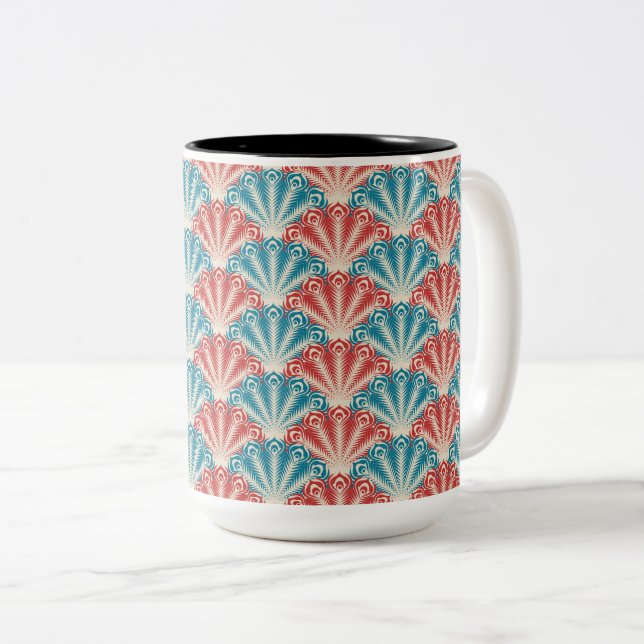 Tasse 2 Couleurs Motif de la queue de paon rouge et bleu (Devant droit)