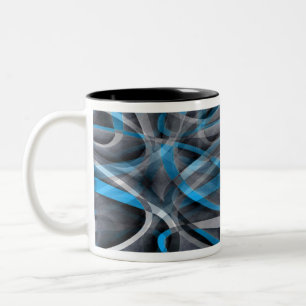 Tasse 2 Couleurs Motif de ligne arquée bleu pastel et gris des anné
