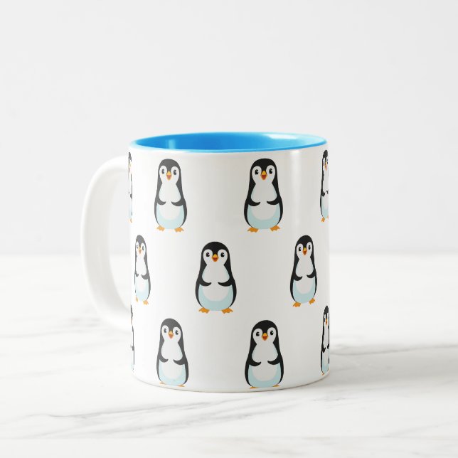 Tasse 2 Couleurs Motif de manchot moderne noir et blanc (Devant gauche)