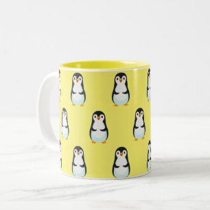 Tasse 2 Couleurs Motif de manchot noir et blanc sur fond jaune clai