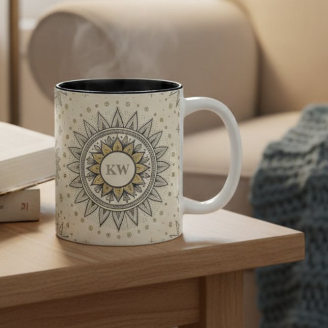 Tasse 2 Couleurs Motif de mandala gris or (Créateur téléchargé)