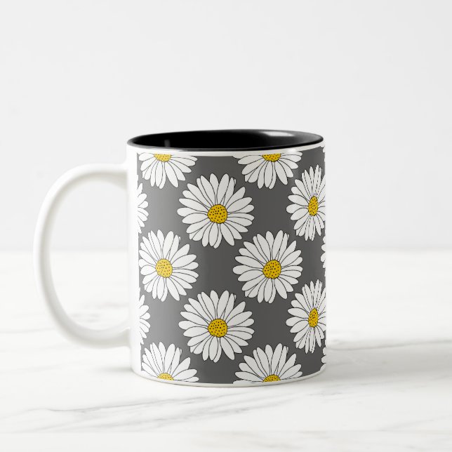 Tasse 2 Couleurs Motif de marguerite gris jaune blanc (Gauche)