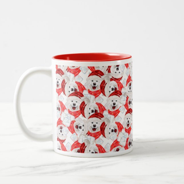 Tasse 2 Couleurs Motif de Noël amusant de Samoyed (Gauche)