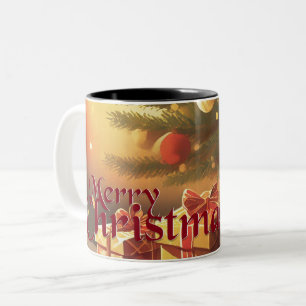 Tasse 2 Couleurs Motif de Noël, avec des cadeaux sous l'arbre de No