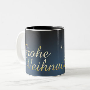 Tasse 2 Couleurs Motif de Noël bleu avec un sapin de Noël doré