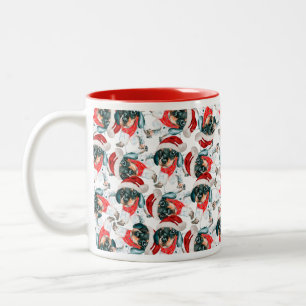 Tasse 2 Couleurs Motif de Noël de chiot teckel noir et fauve drôle