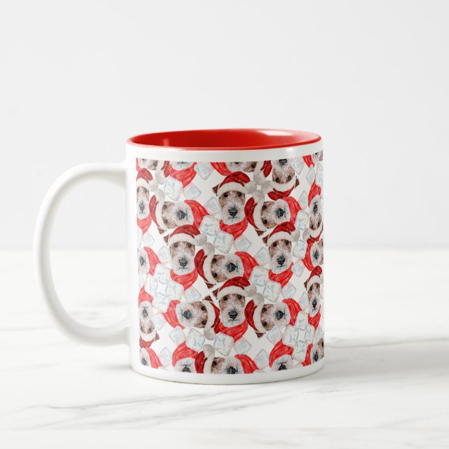 Tasse 2 Couleurs Motif de Noël drôle de Wire Fox Terrier (Gauche)