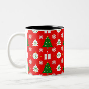 Tasse 2 Couleurs Motif de Noël festif avec des arbres et des flocon