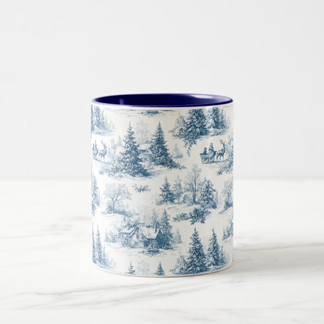 Tasse 2 Couleurs Motif de Noël Toile Bleue  (Centre)