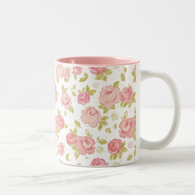 Tasse 2 Couleurs Motif de papier peint d'élégance des roses roses 3 (Droit)