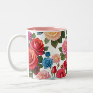 Tasse 2 Couleurs Motif de roses colorées