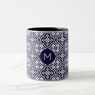 Tasse 2 Couleurs Motif de tuiles portugaises Monogramme personnalis