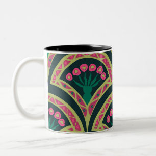 Tasse 2 Couleurs Motif de ventilateur floral rose et vert