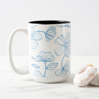 Tasse 2 Couleurs Motif d'élégance florale moderne contour bleu