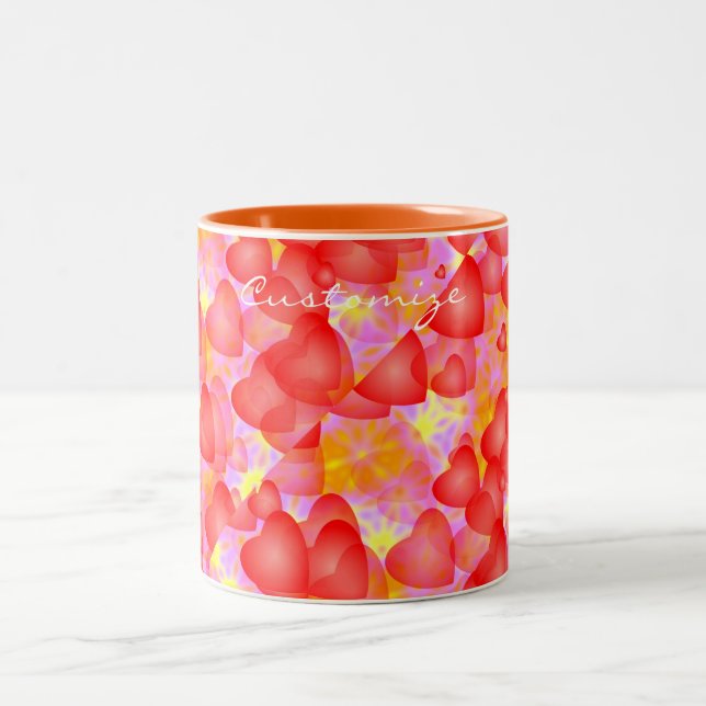 Tasse 2 Couleurs motif des coeurs rouges flottants (Centre)