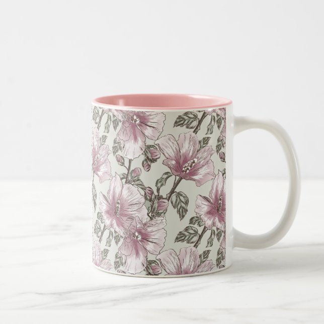 Tasse 2 Couleurs Motif des fleurs d'hibiscus roses rousses (Droit)