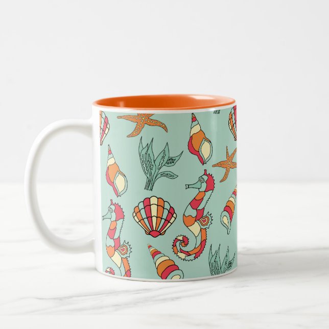 Tasse 2 Couleurs Motif d'hippocampe et de coquillage (Gauche)