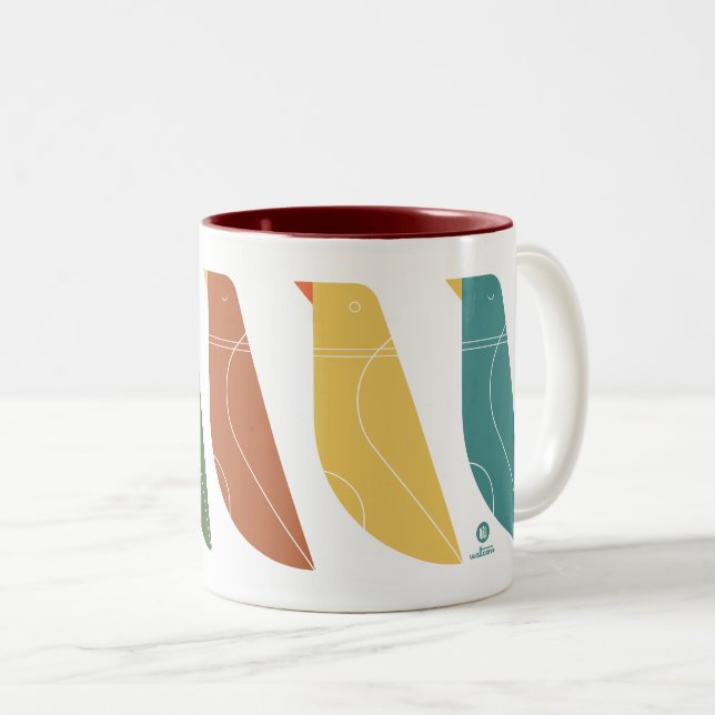 Tasse 2 Couleurs motif d'oiseau moderne rétro (Devant droit)