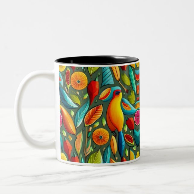 Tasse 2 Couleurs Motif d'oiseaux tropicaux (Gauche)