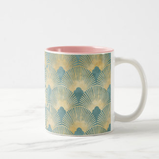 Tasse 2 Couleurs motif d'or turquoise, motif de plumes de ventilate