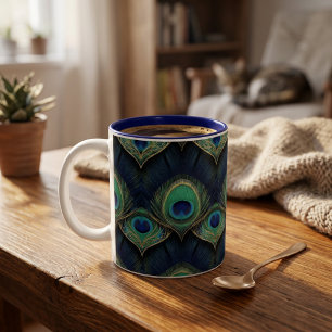 Tasse 2 Couleurs Motif élégant de plume de paon dans une tonalité d