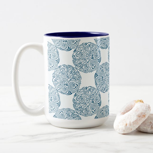 Tasse 2 Couleurs Motif élégant de tourbillon de sarcelle (Avec donut)