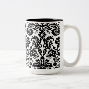 Tasse 2 Couleurs Motif élégant noir et blanc de damassé