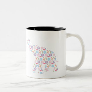 Tasse 2 Couleurs Motif éléphant-avec-fleurs-aquarelle Unique
