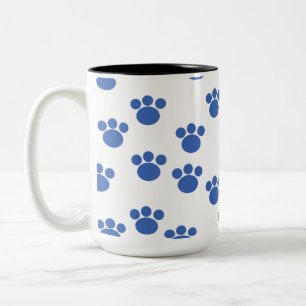 Tasse 2 Couleurs Motif Empreinte de patte animal. Bleu et Blanc.
