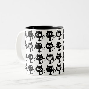 Tasse 2 Couleurs Motif Expressions de chats noirs mignons