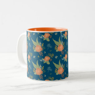 Tasse 2 Couleurs Motif Fleur de Pêche Vintage Bleu Foncé