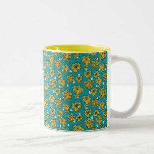 Tasse 2 Couleurs Motif Fleurs Turquoises jaunes